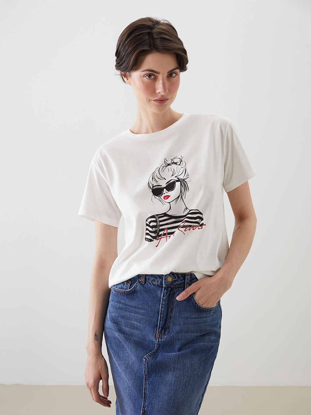Crew Neck Printed Women's T-Shirt -S5M179Z8-FEW
