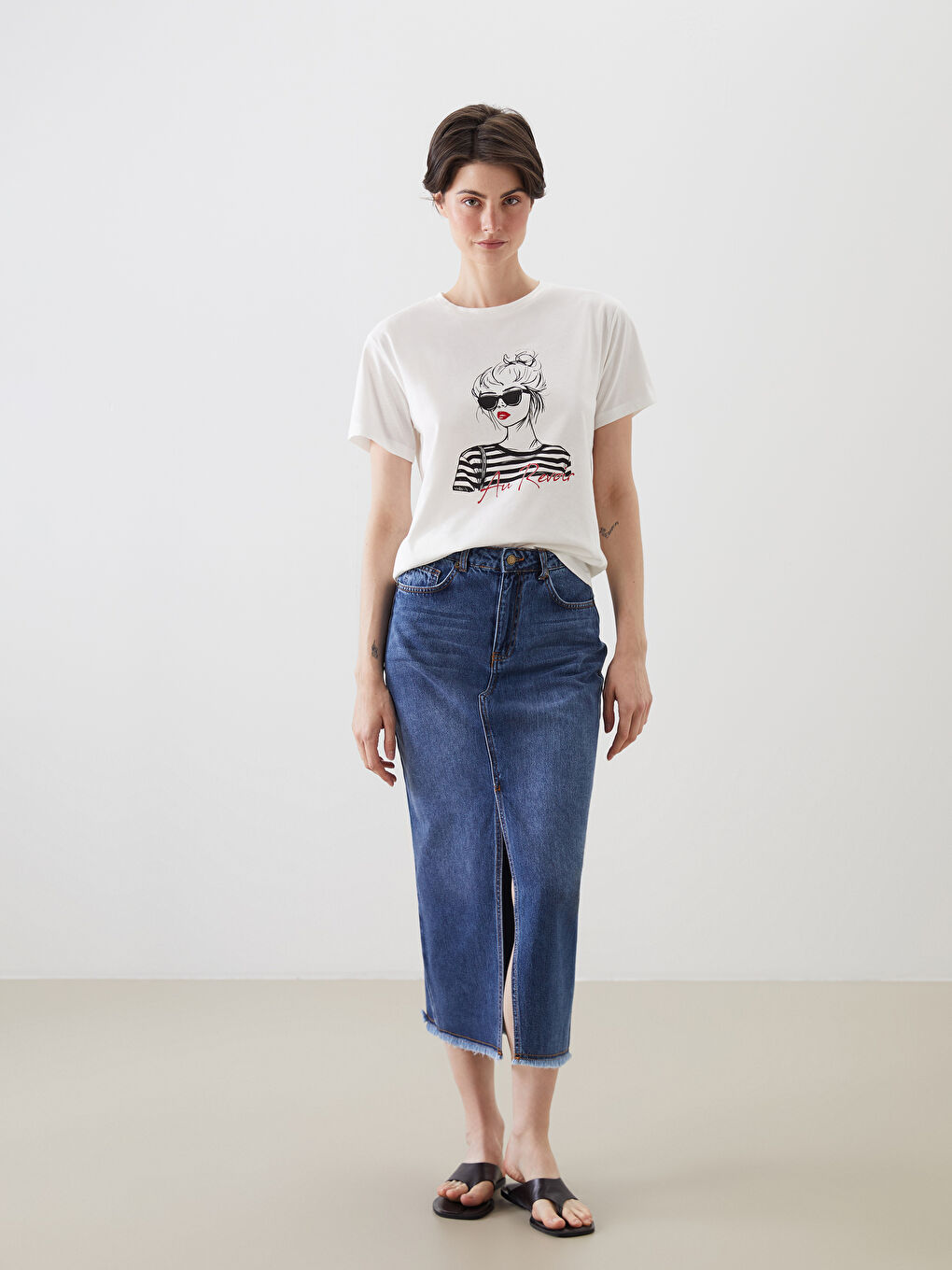 Crew Neck Printed Women's T-Shirt -S5M179Z8-FEW