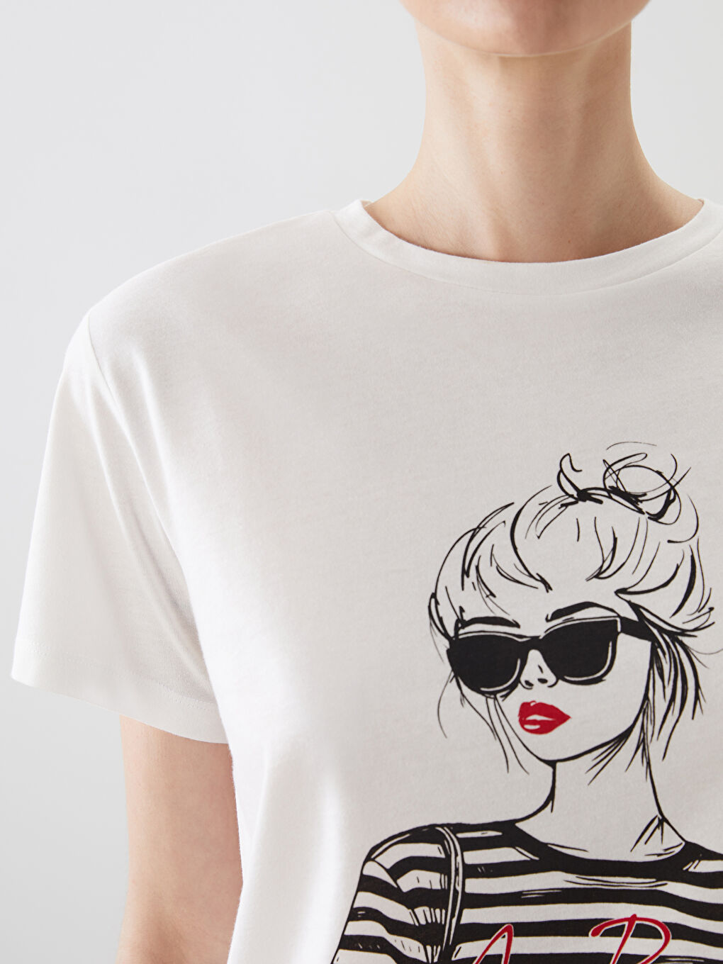 Crew Neck Printed Women's T-Shirt -S5M179Z8-FEW