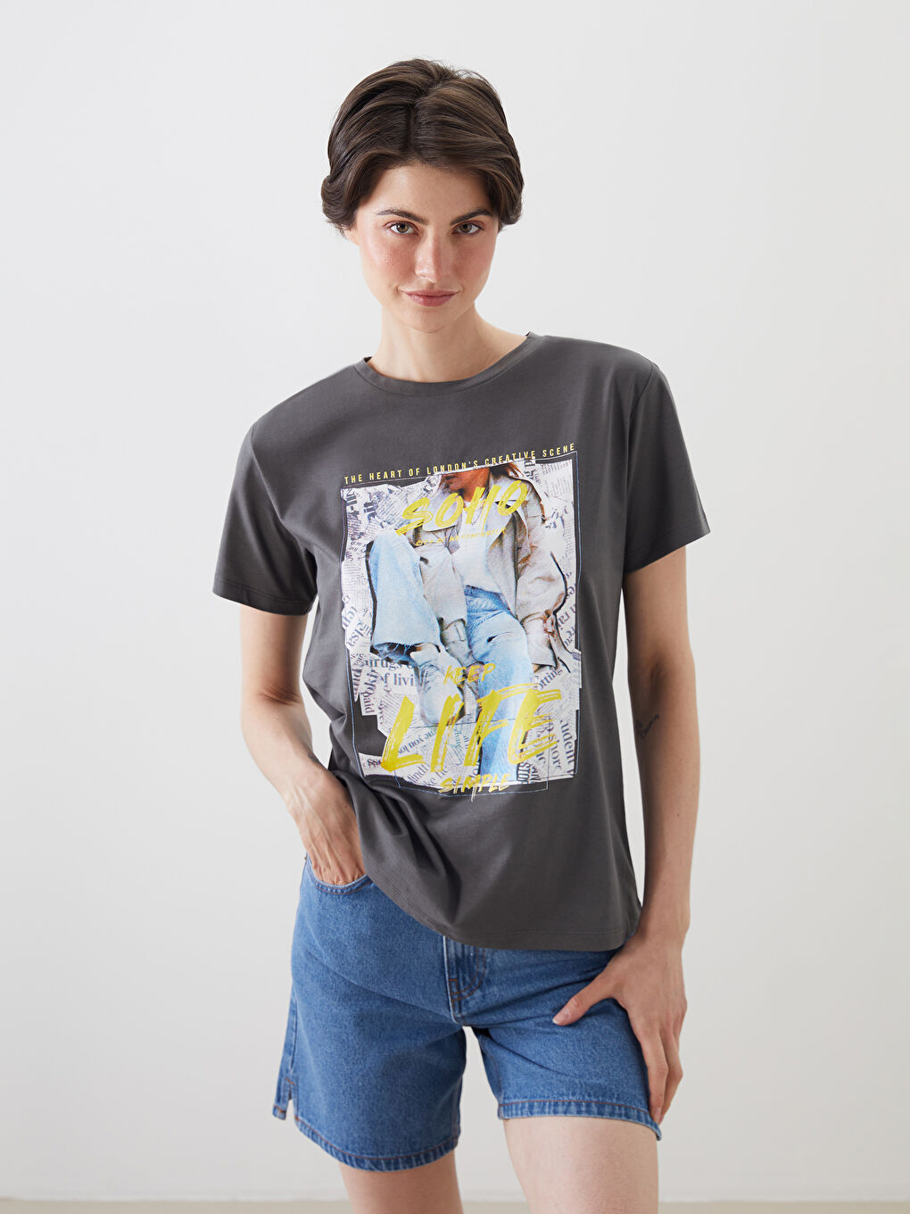 Crew Neck Printed Women's T-Shirt -S5M179Z8-HKT