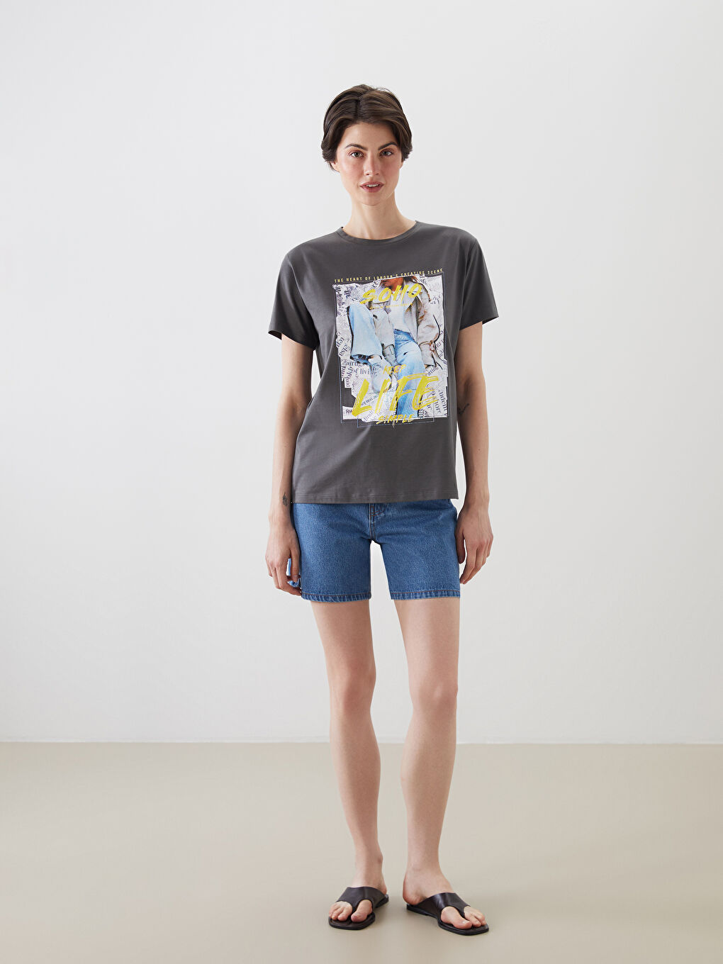 Crew Neck Printed Women's T-Shirt -S5M179Z8-HKT