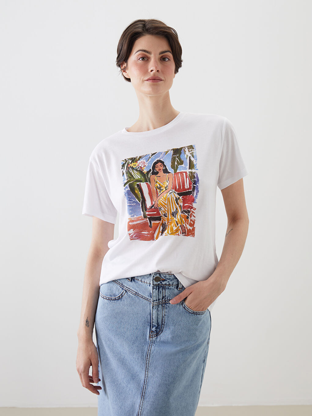 Crew Neck Printed Women's T-Shirt -S5M179Z8-Q6K