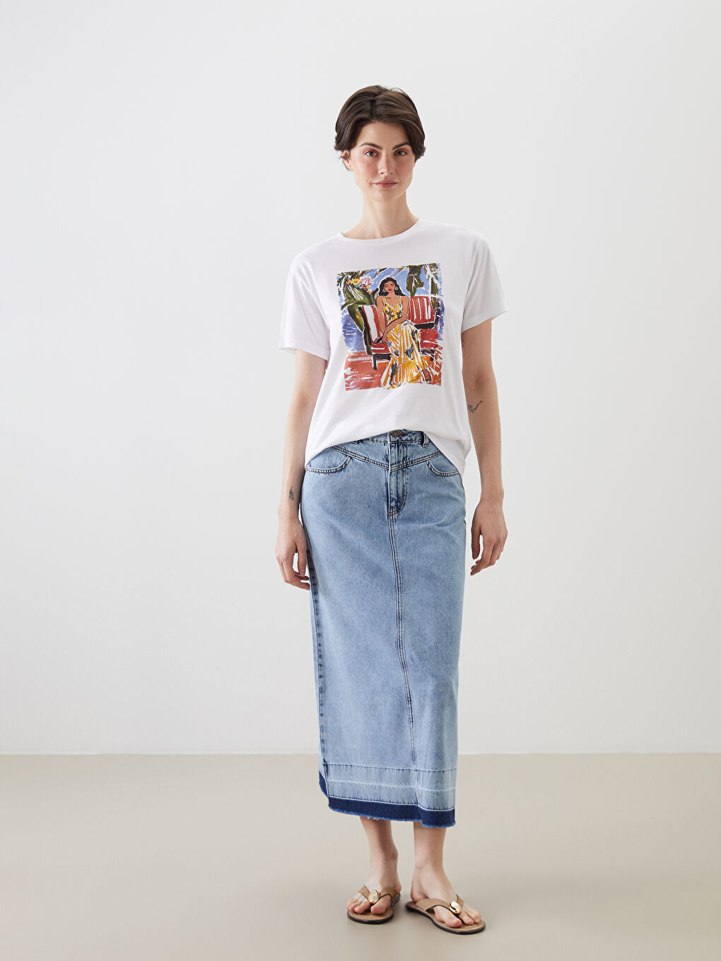 Crew Neck Printed Women's T-Shirt -S5M179Z8-Q6K