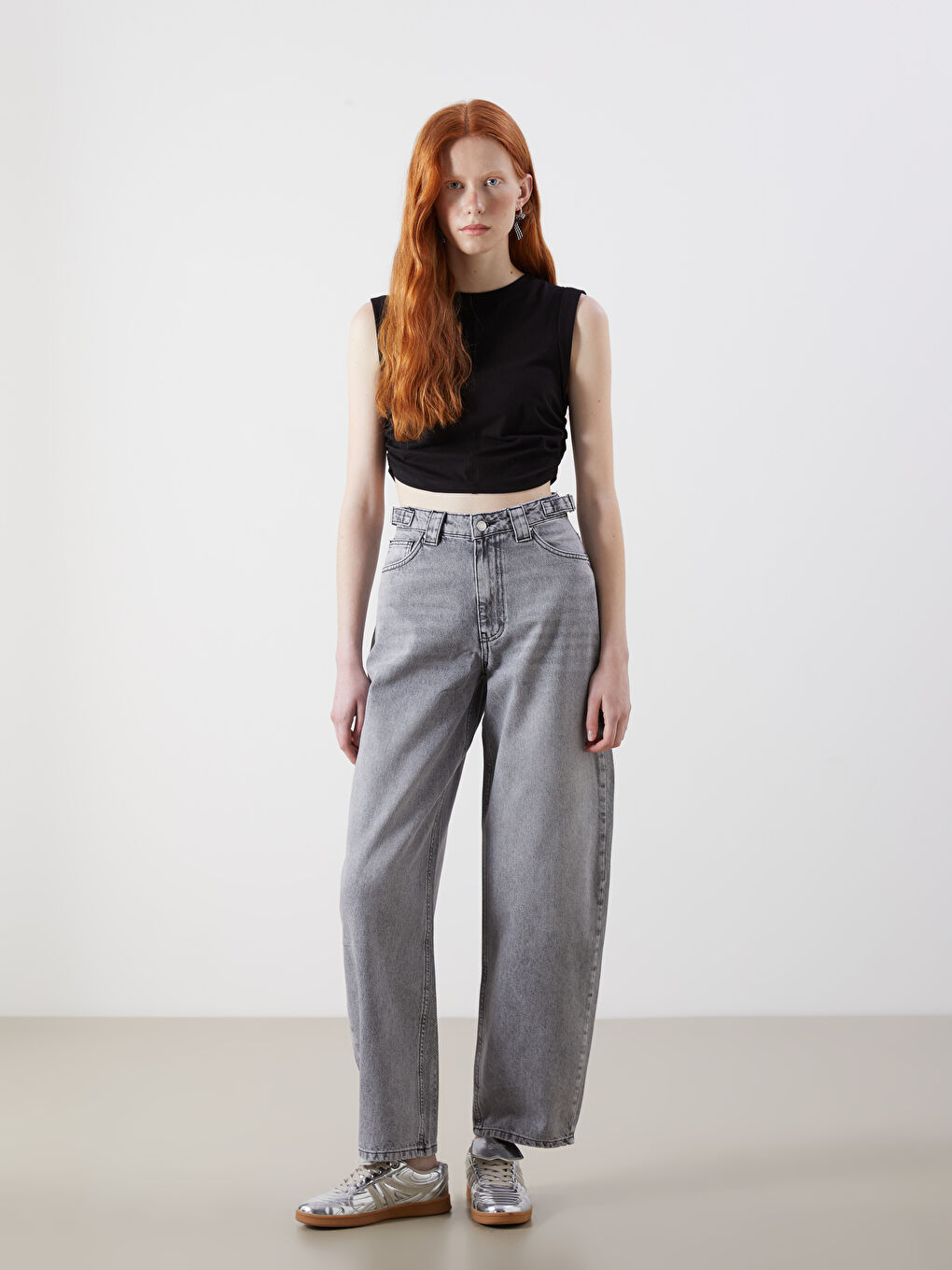 Crew Neck Ruched Crop-1