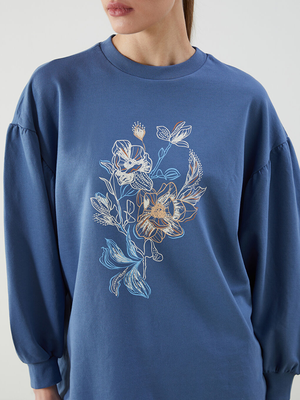 Crew Neck Floral Women's Sweatshirt Tunic-1