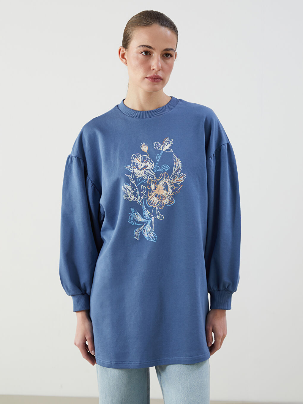 Crew Neck Floral Women's Sweatshirt Tunic-3