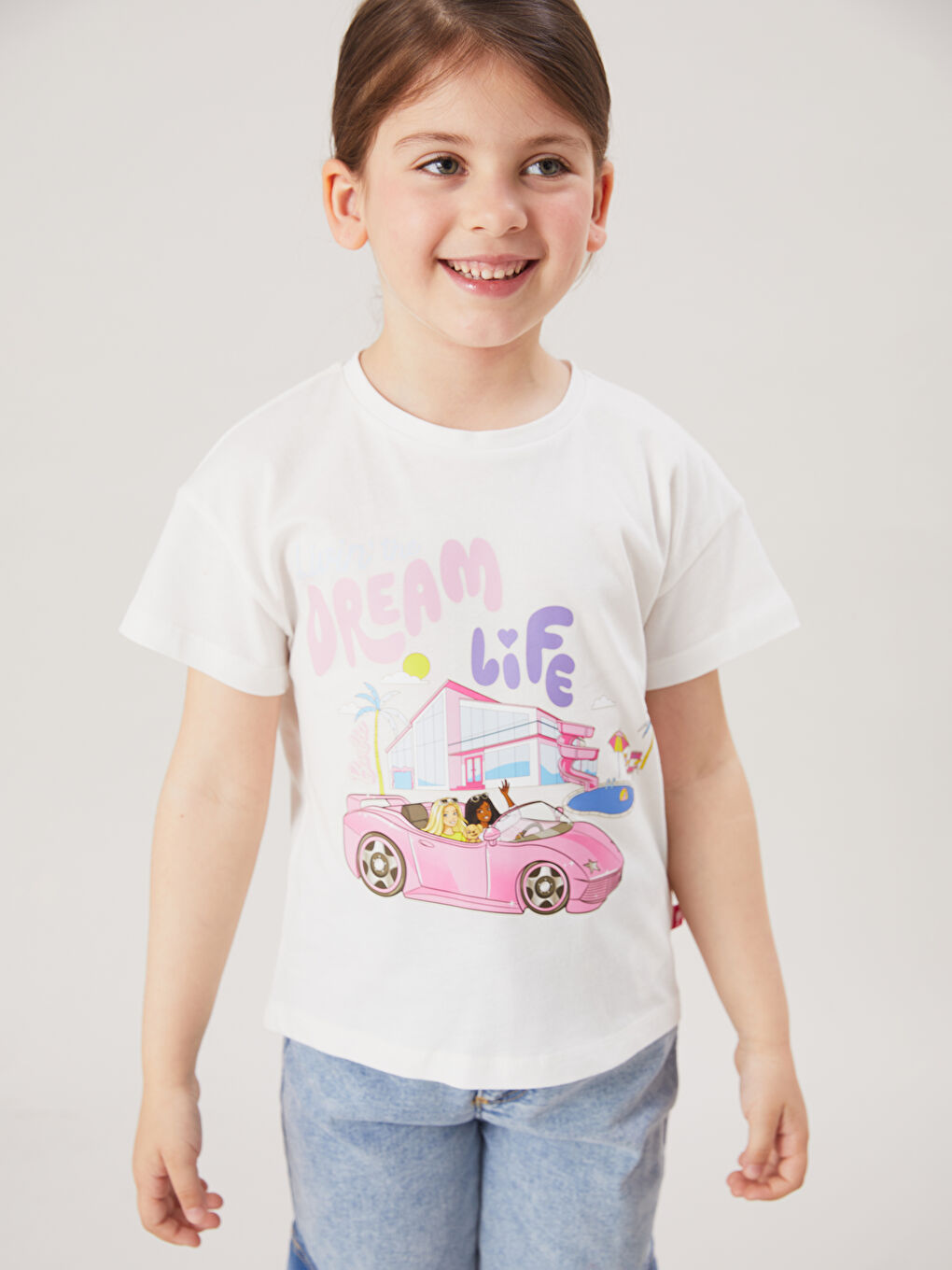 LCW Kids Crew Neck Barbie Printed Girls' T-Shirt -S5M202Z1-R9J