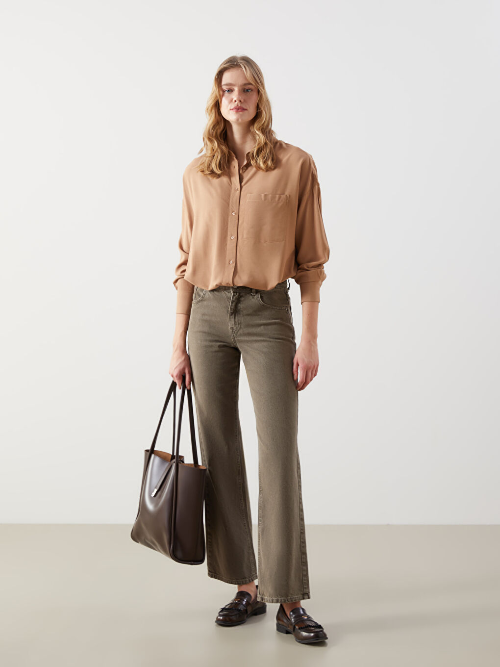 Kahverengi Deri Görünümlü Kadın Kol Çantası-1