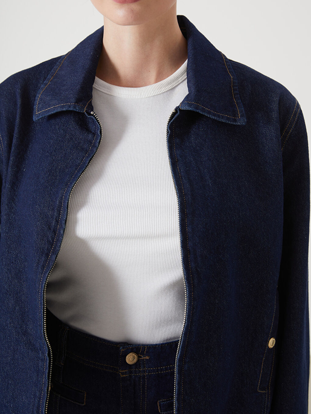 Collared Neck Women's Denim Jacket -S5M240Z8-309
