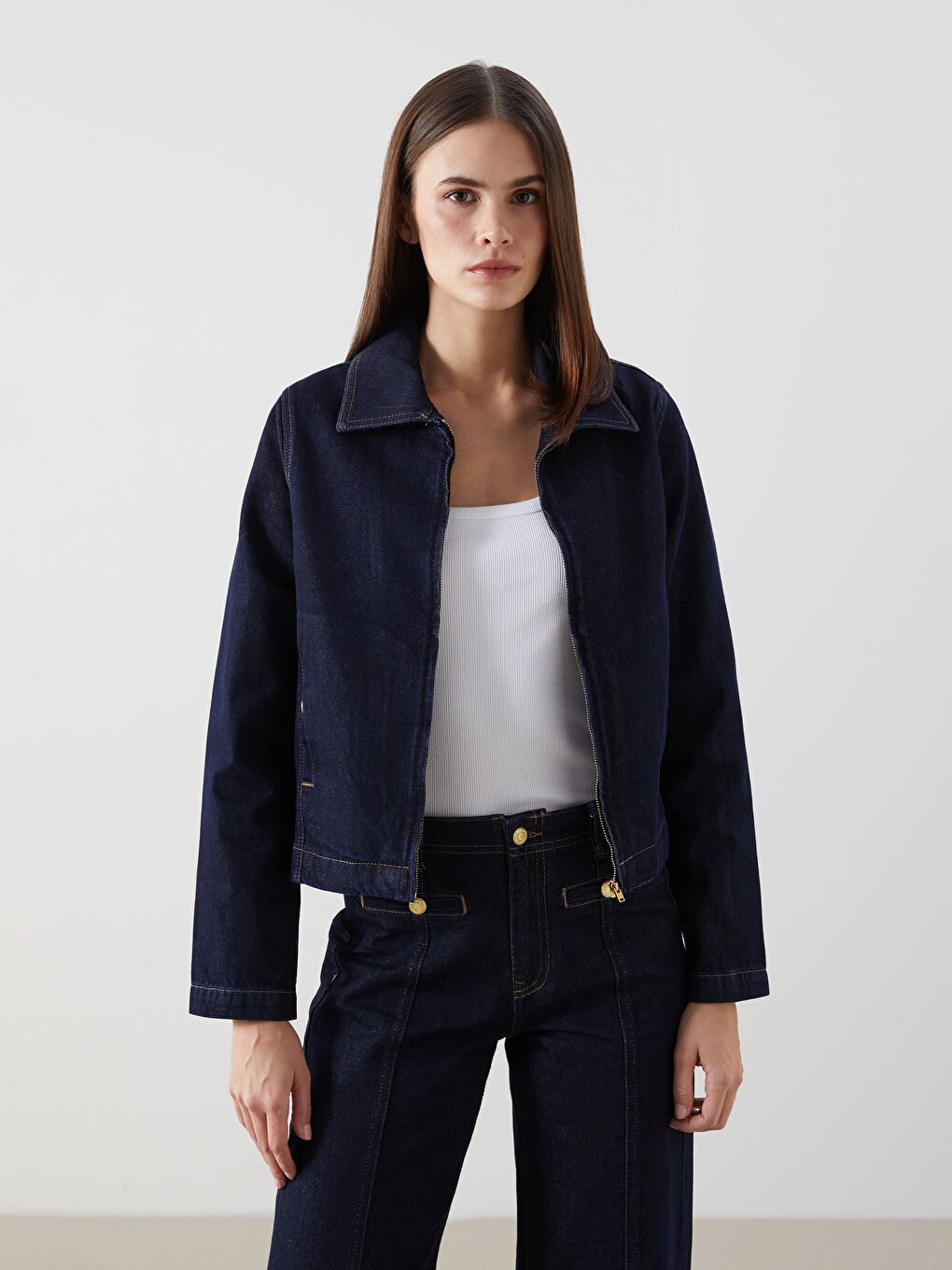 Collared Neck Women's Denim Jacket -S5M240Z8-309