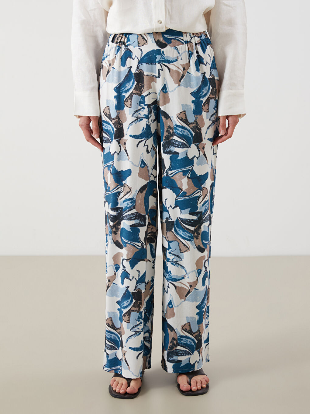 Elasticated Waist Floral Women's Trousers-1