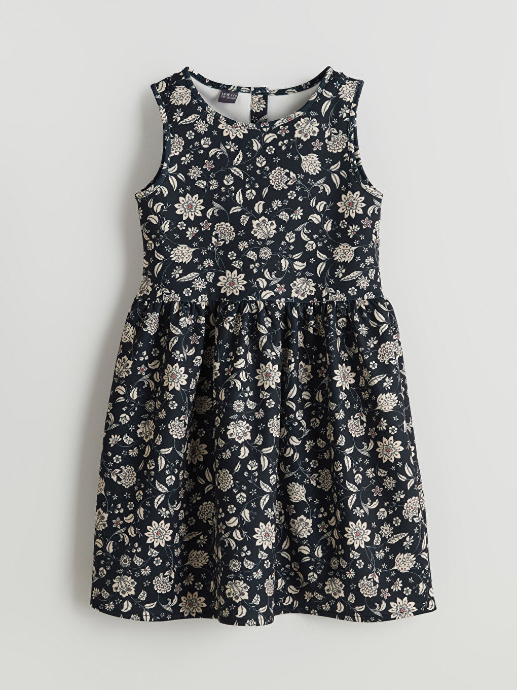 Siyah Bisiklet Yaka Çiçekli Kız Çocuk Elbise