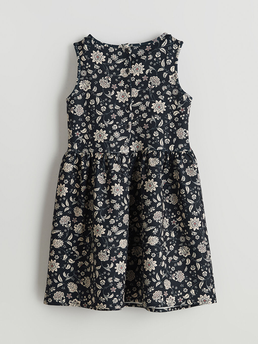 Siyah Bisiklet Yaka Çiçekli Kız Çocuk Elbise-1