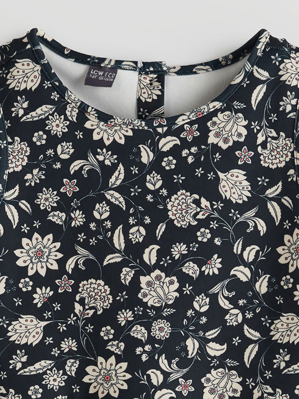 Siyah Bisiklet Yaka Çiçekli Kız Çocuk Elbise-2