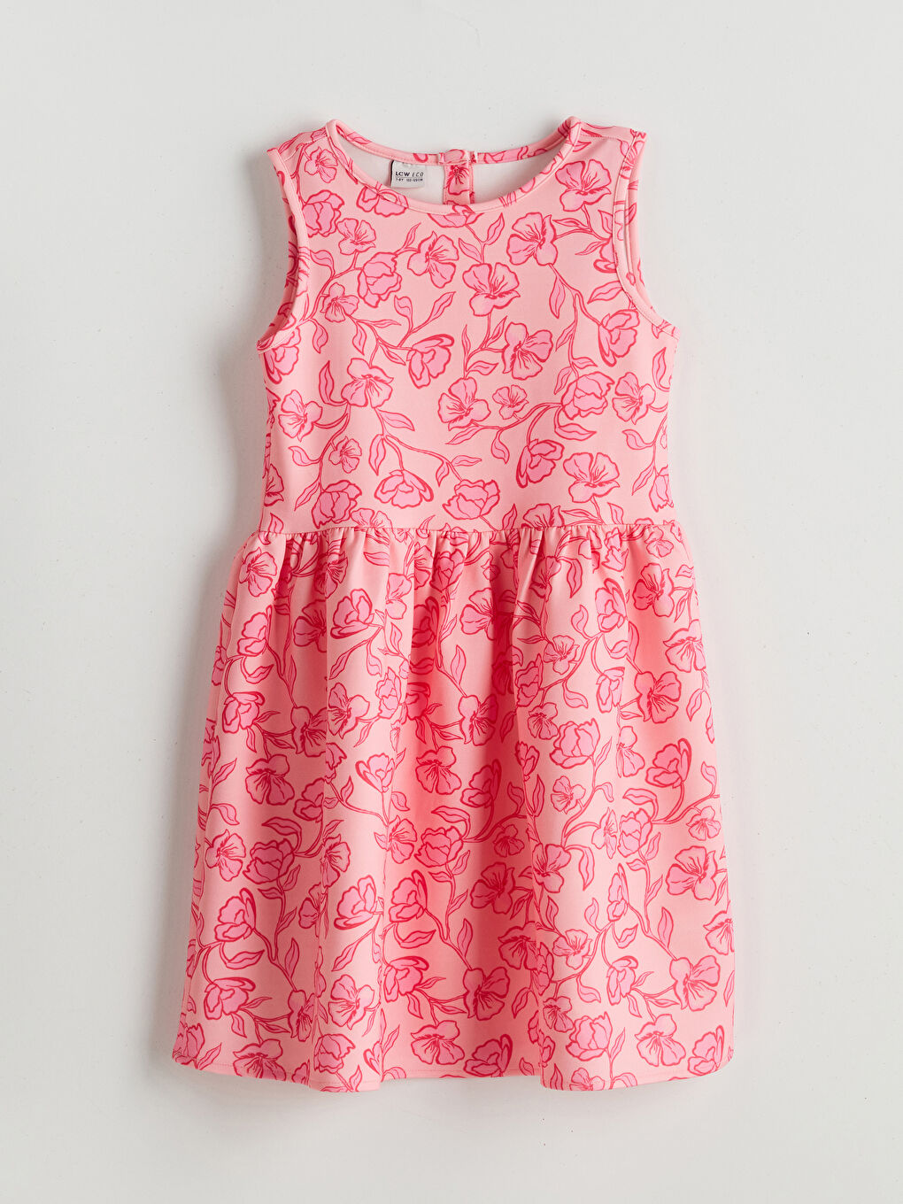 Pembe Bisiklet Yaka Çiçekli Kız Çocuk Elbise