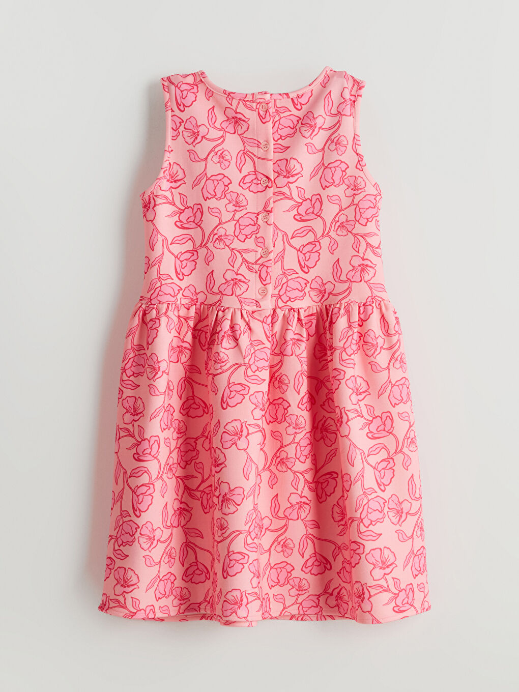 Pembe Bisiklet Yaka Çiçekli Kız Çocuk Elbise-1
