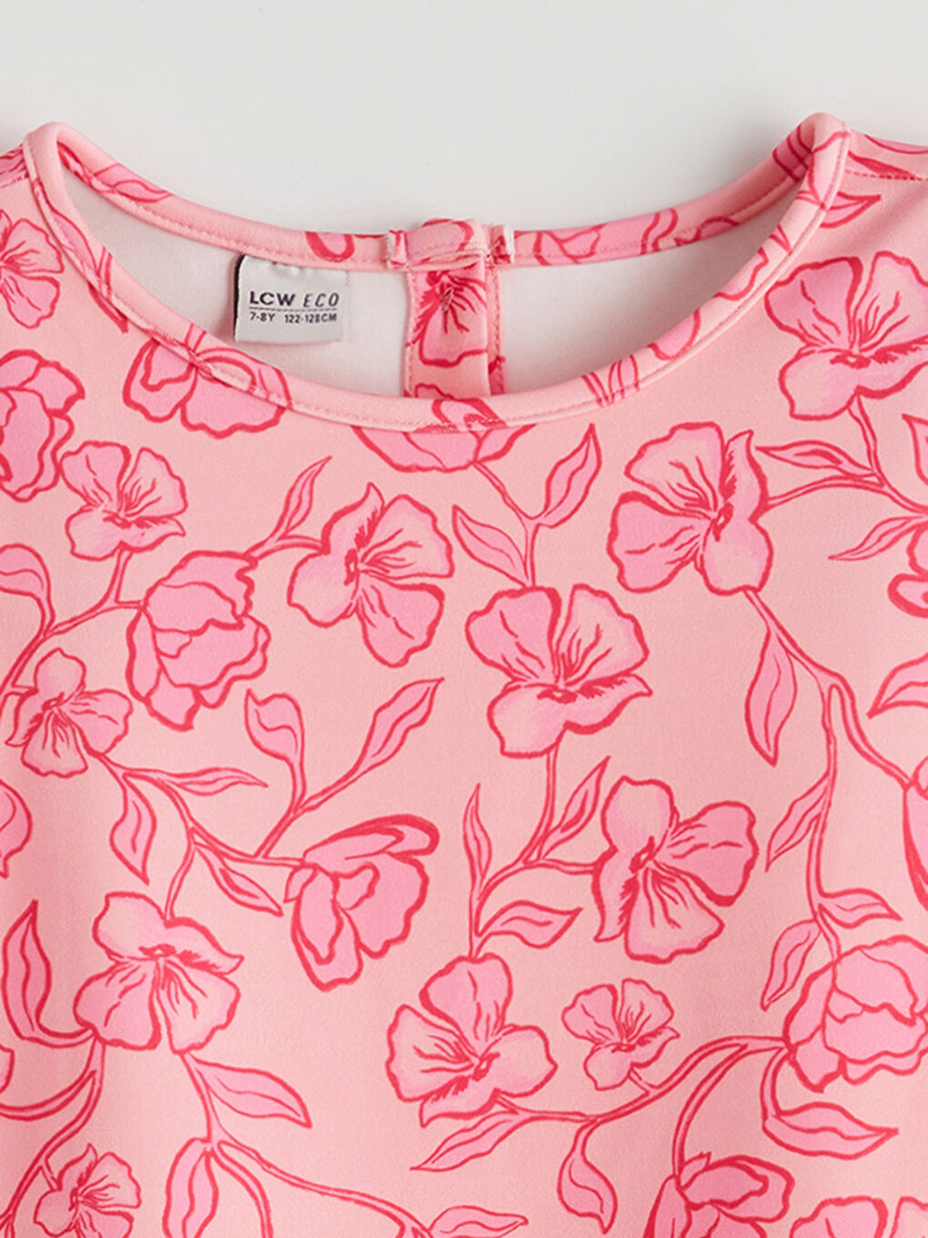 Pembe Bisiklet Yaka Çiçekli Kız Çocuk Elbise-2