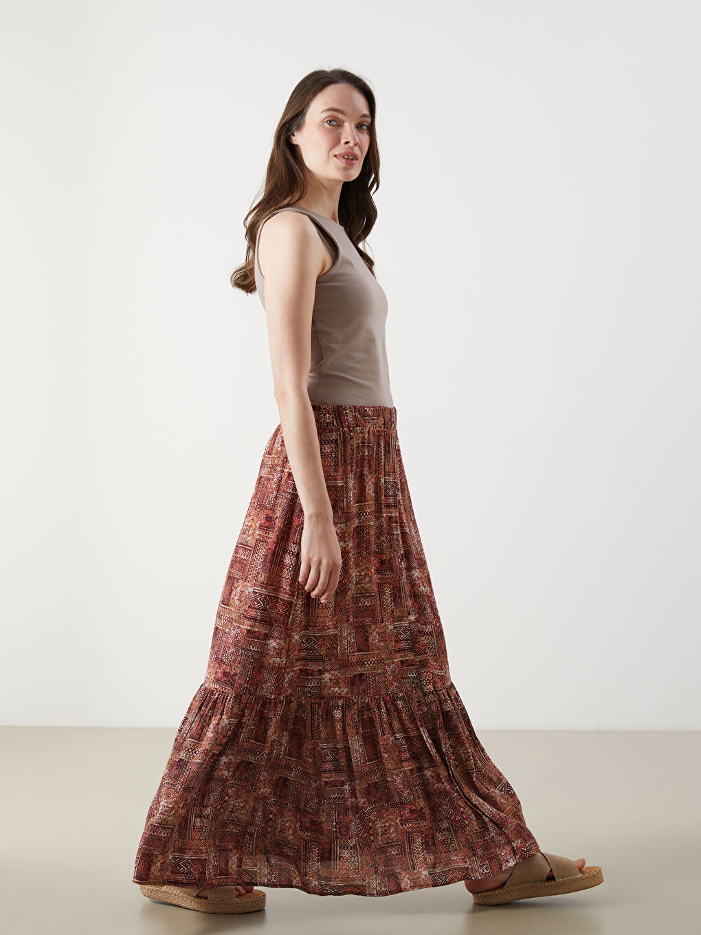 Elasticated Waist Floral A-Line Skirt -S5M275Z8-LTQ