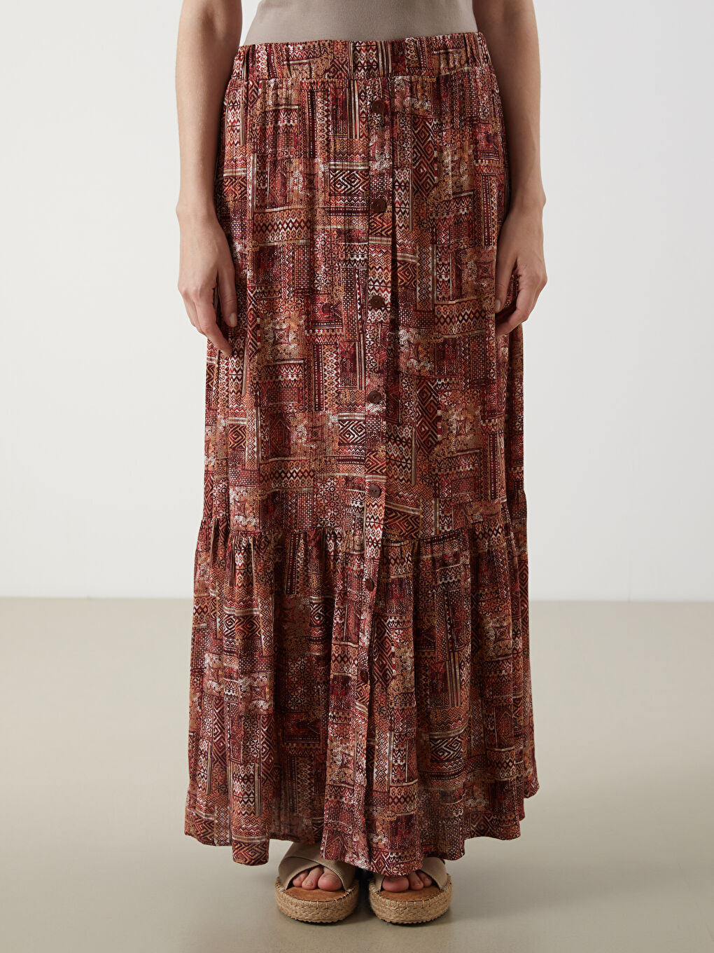 Elasticated Waist Floral A-Line Skirt -S5M275Z8-LTQ
