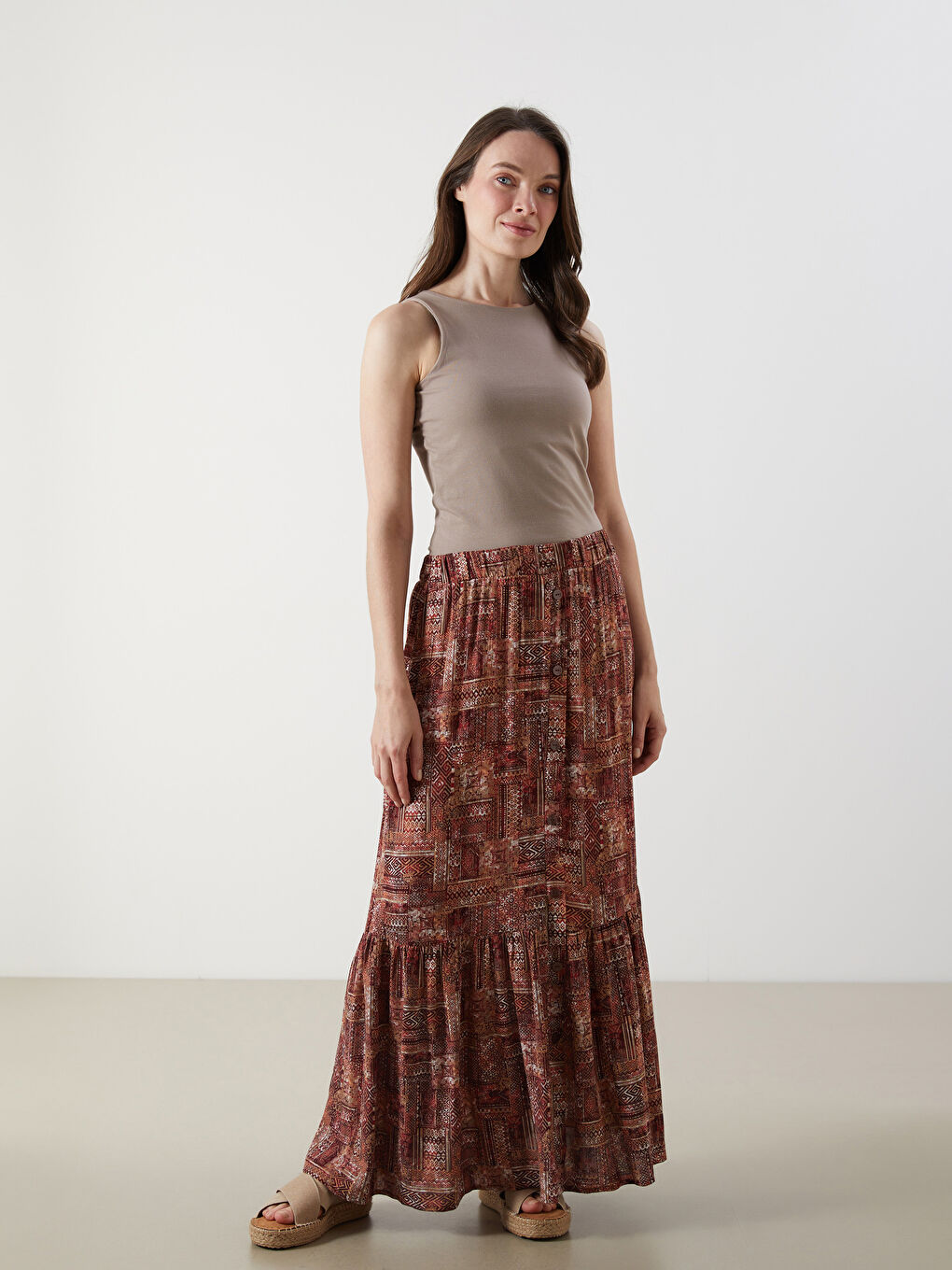 Elasticated Waist Floral A-Line Skirt -S5M275Z8-LTQ