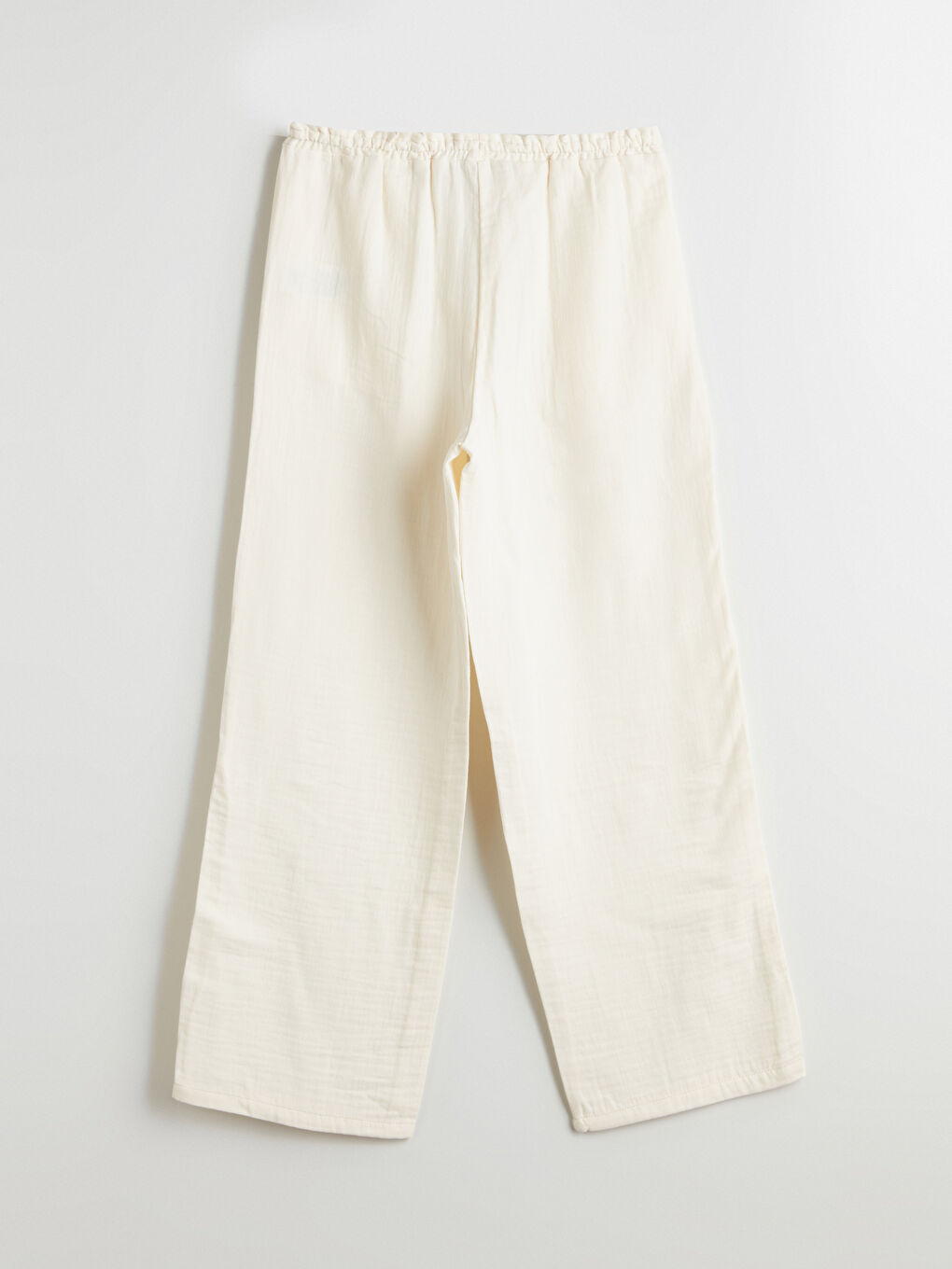 Ekru Beli Lastikli Geniş Paça Müslin Kadın Pantolon-6