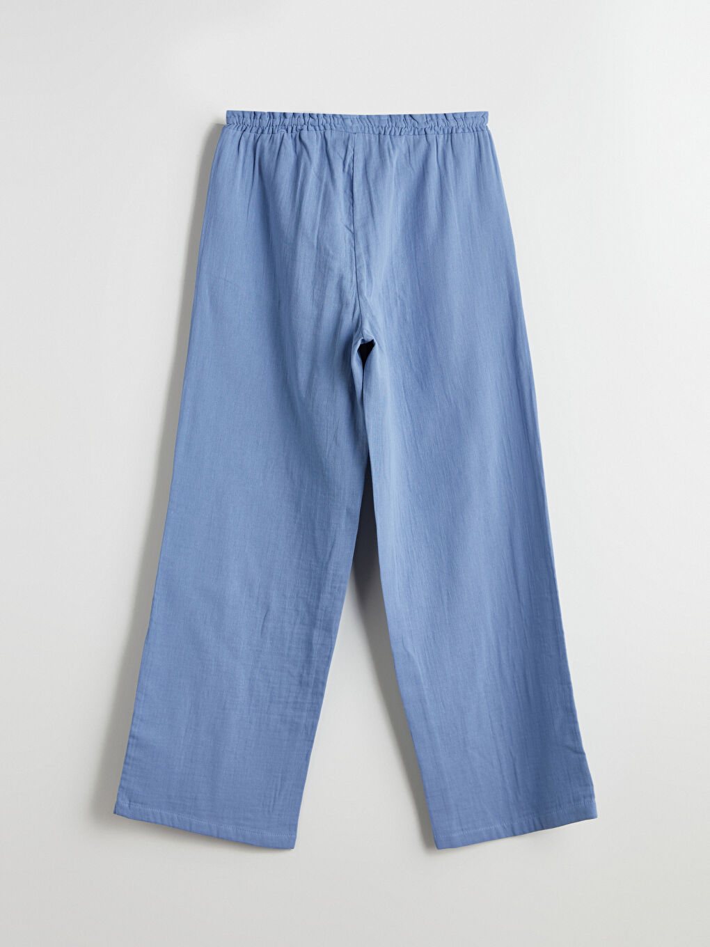 Mavi Beli Lastikli Geniş Paça Müslin Kadın Pantolon-5