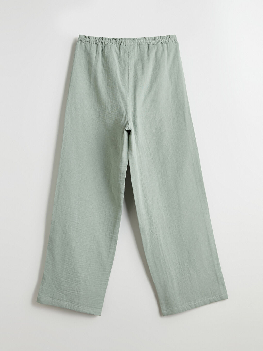 Yeşil Beli Lastikli Geniş Paça Müslin Kadın Pantolon-5