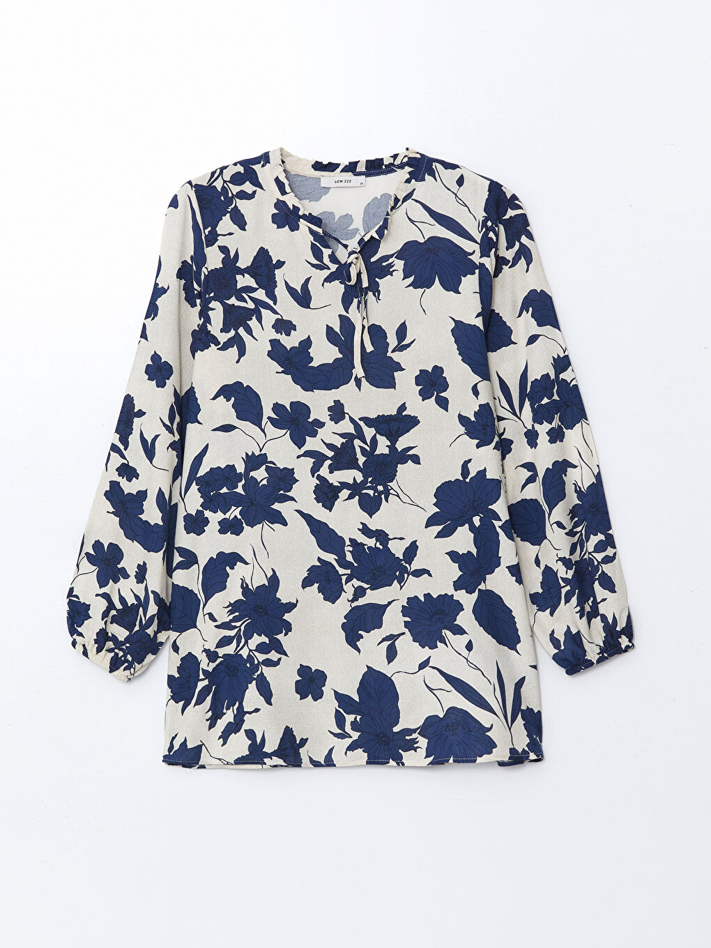 Mavi Bağlamalı Yaka Çiçekli Kadın Bluz-4