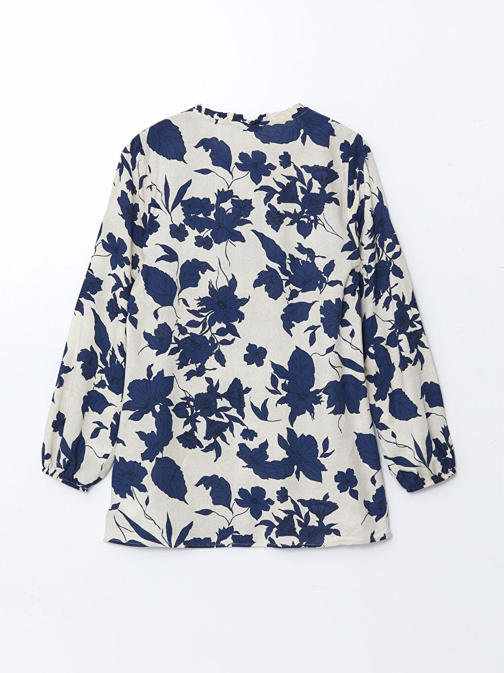 Mavi Bağlamalı Yaka Çiçekli Kadın Bluz-5