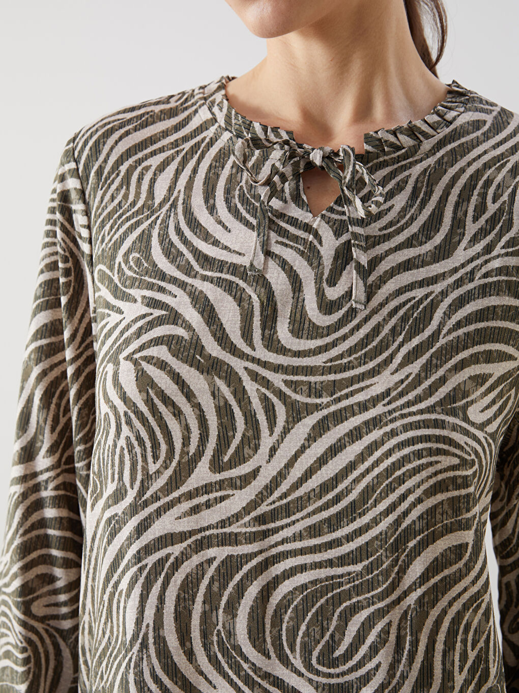 Tie Collar Patterned Women's Blouse -S5M292Z8-LQY