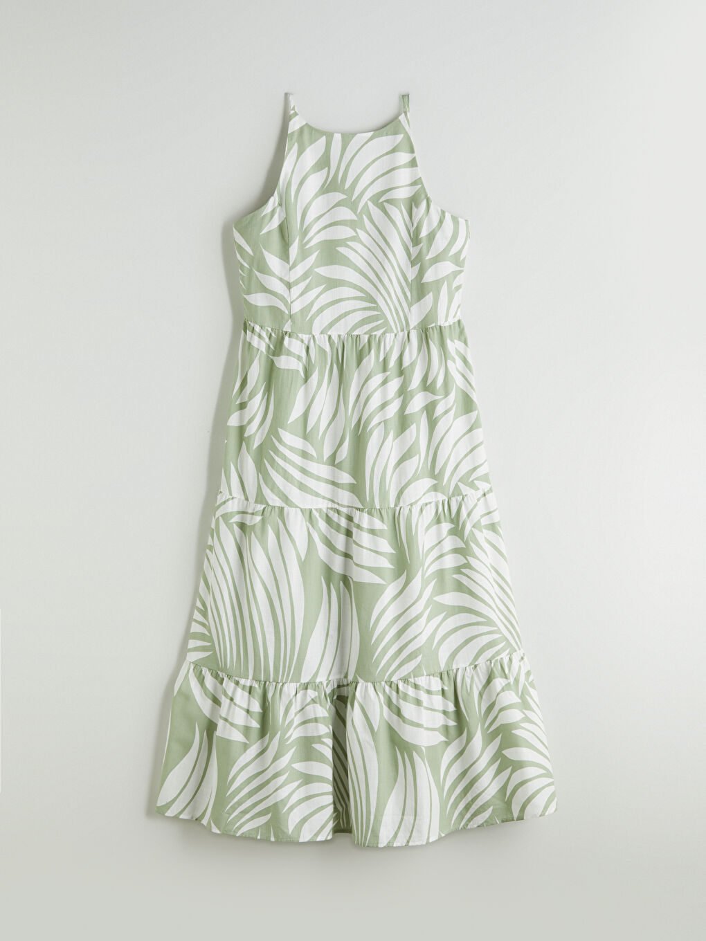 Yeşil Halter Yaka Desenli Katkat Elbise-4