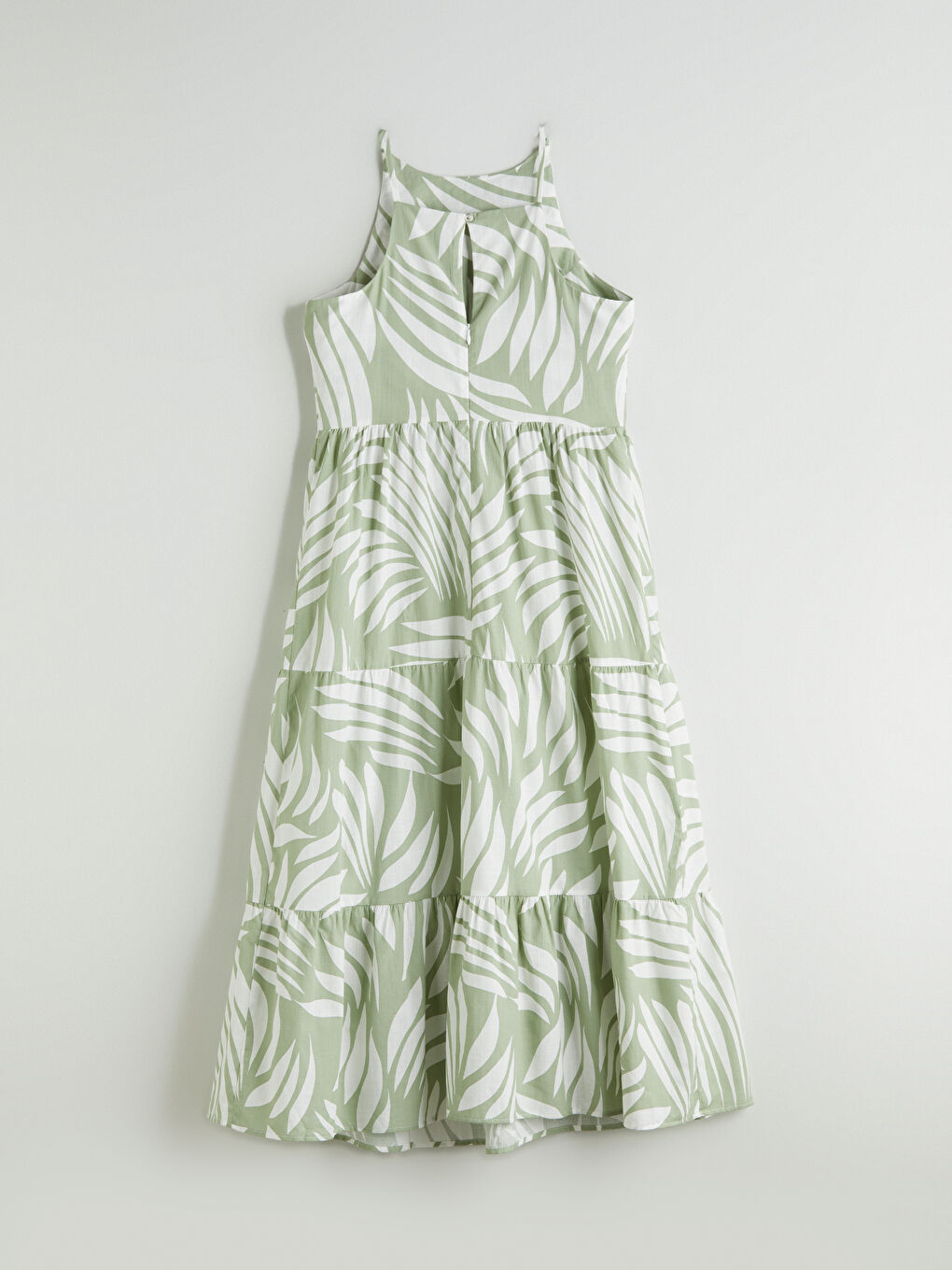 Yeşil Halter Yaka Desenli Katkat Elbise-5