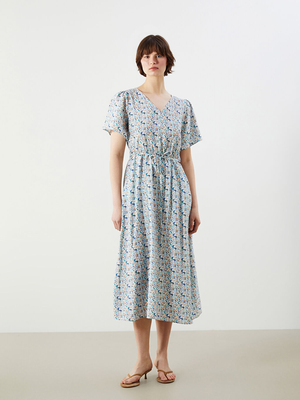V-Neck Floral Dress -S5M309Z8-LRR