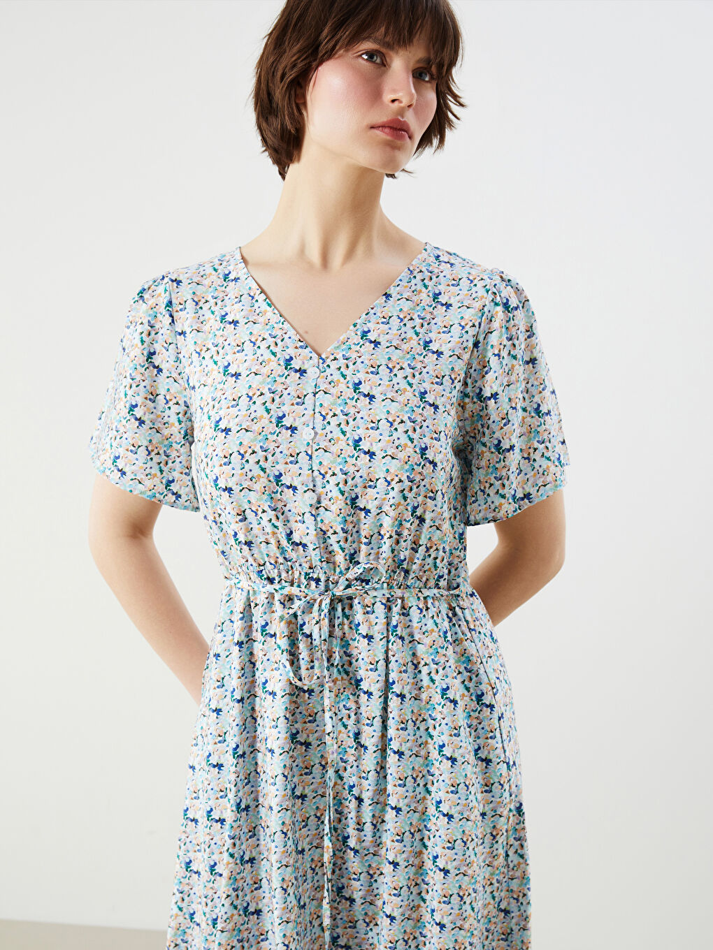 V-Neck Floral Dress -S5M309Z8-LRR