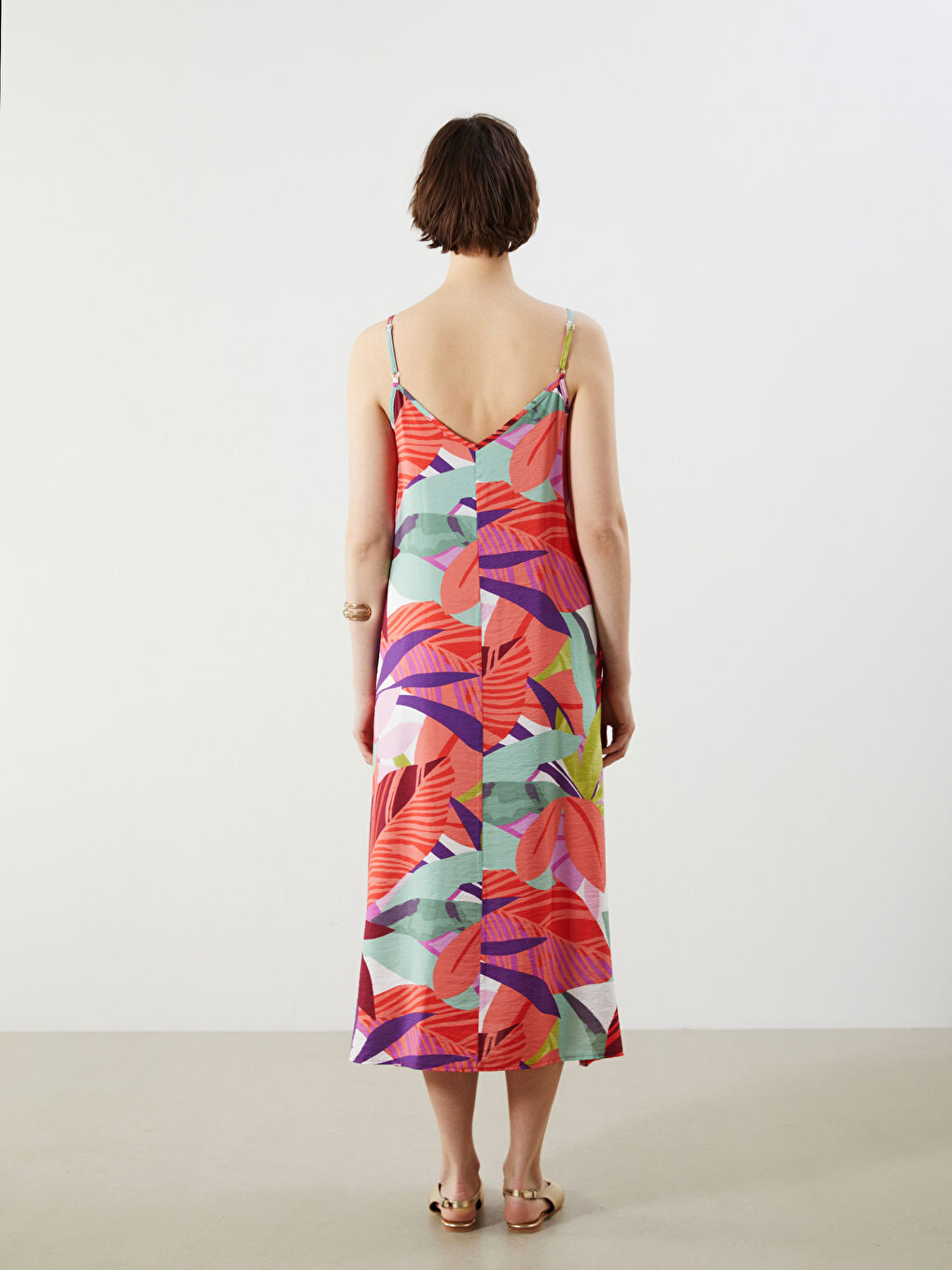 V Neck Floral Strappy A-Line Dress -S5M314Z8-F9C