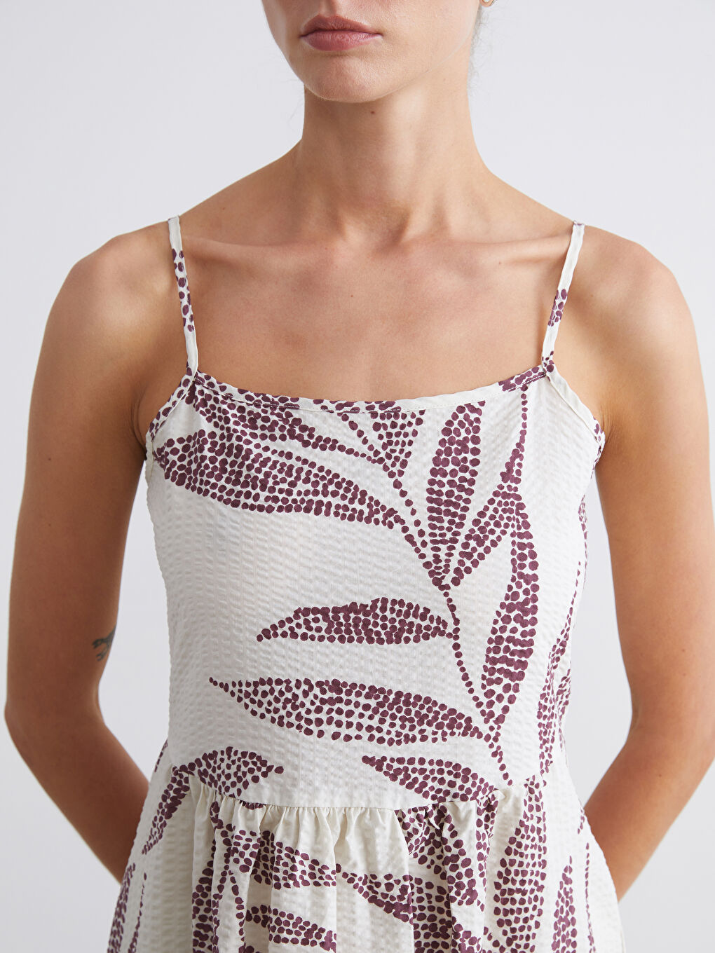 Karışık Kare Yaka Çiçekli Askılı A Kesim Elbise-2