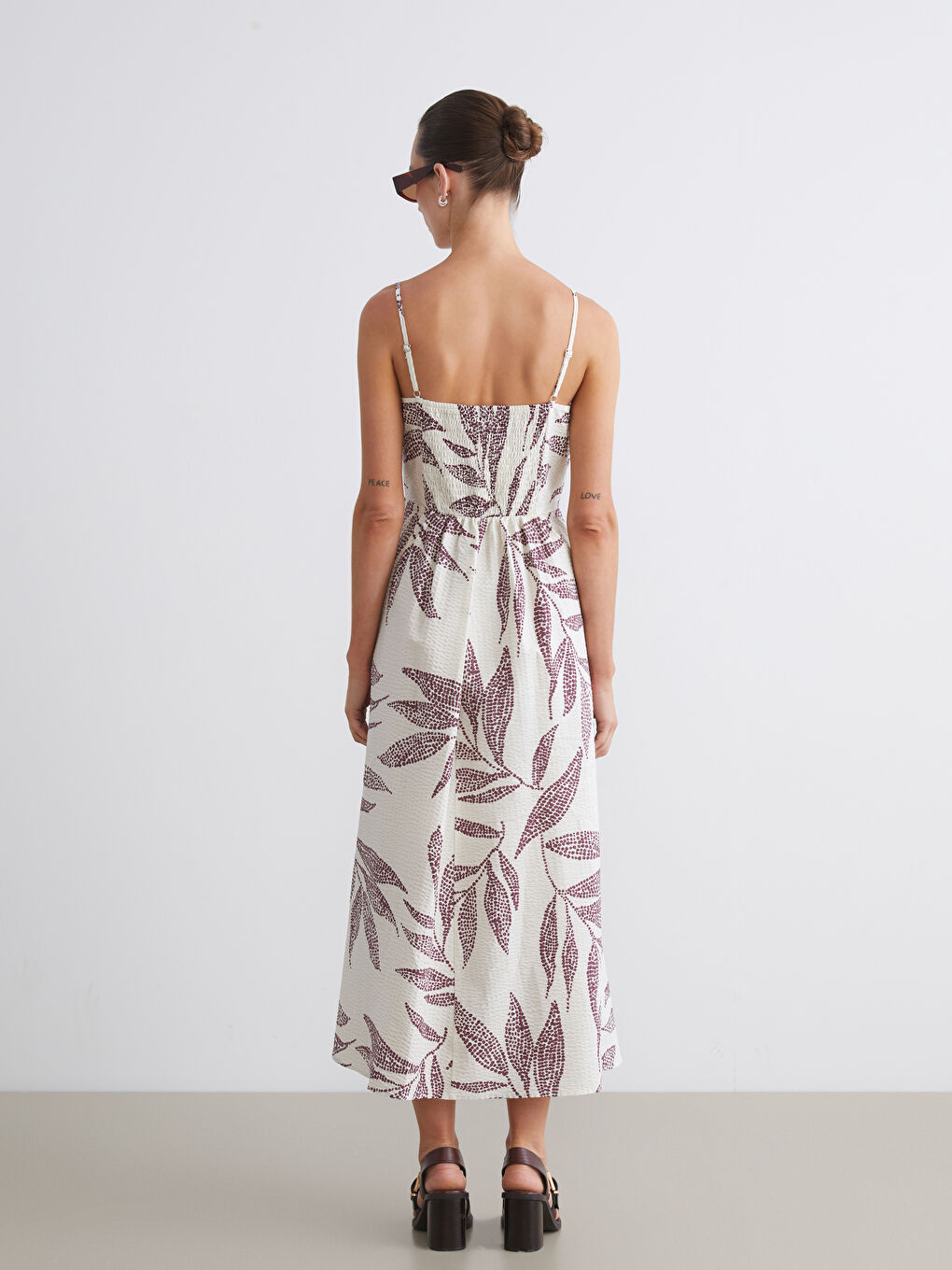 Karışık Kare Yaka Çiçekli Askılı A Kesim Elbise-3