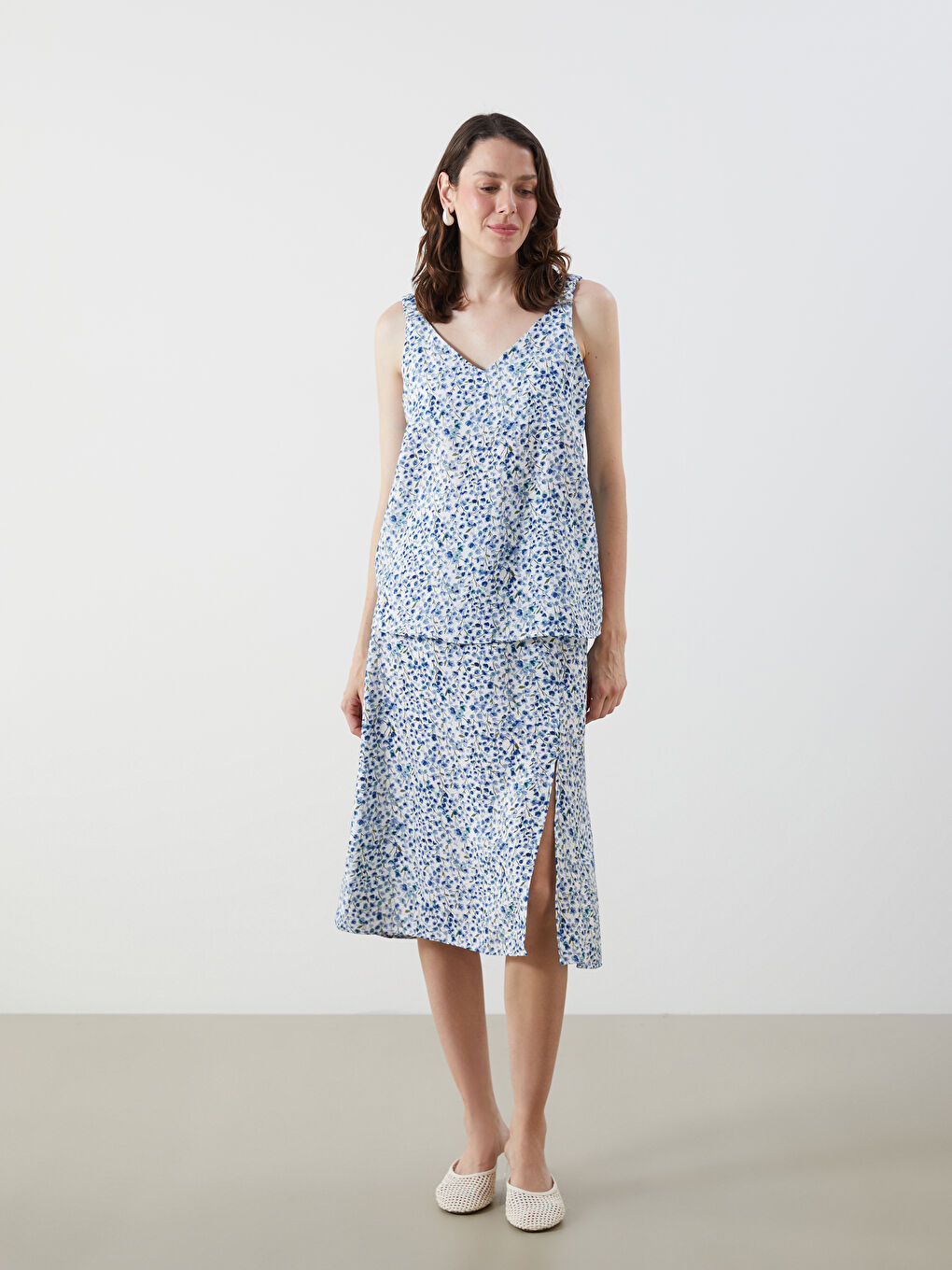 Elasticated Waist Floral A-Line Skirt -S5M319Z8-LQQ