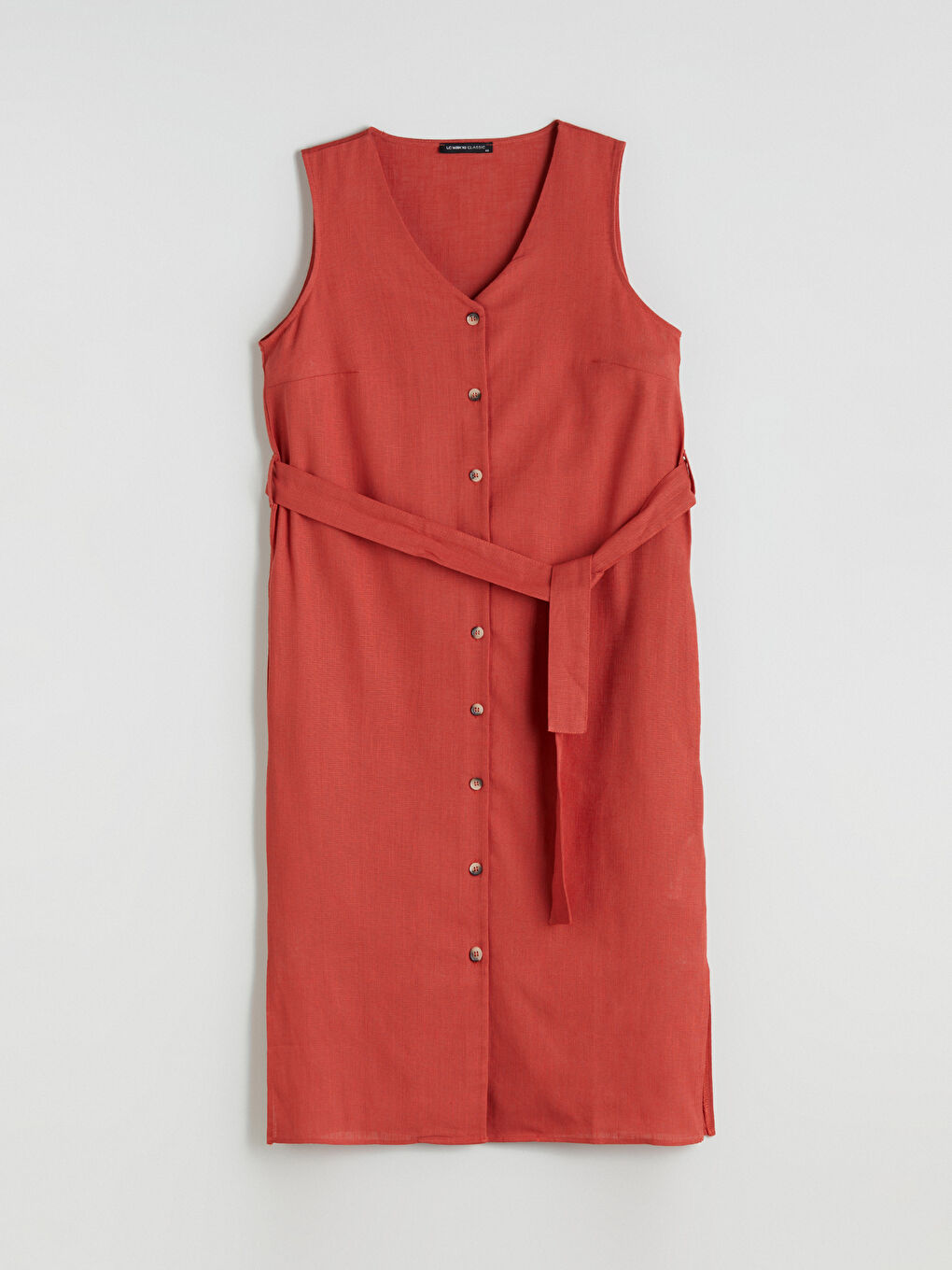 Kırmızı V Yaka Kuşaklı Elbise-4