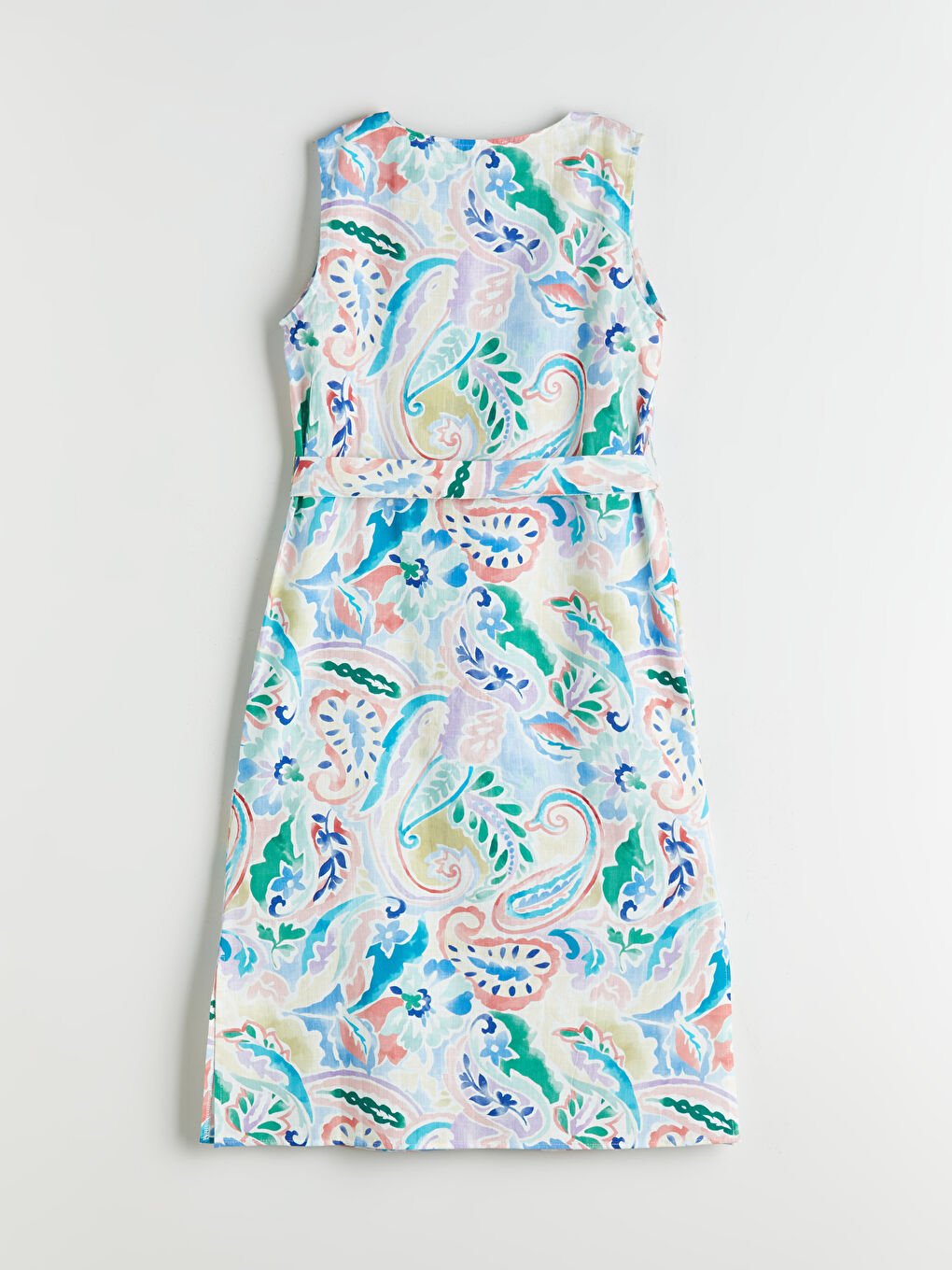 Karışık V Yaka Desenli Kuşaklı Elbise-7