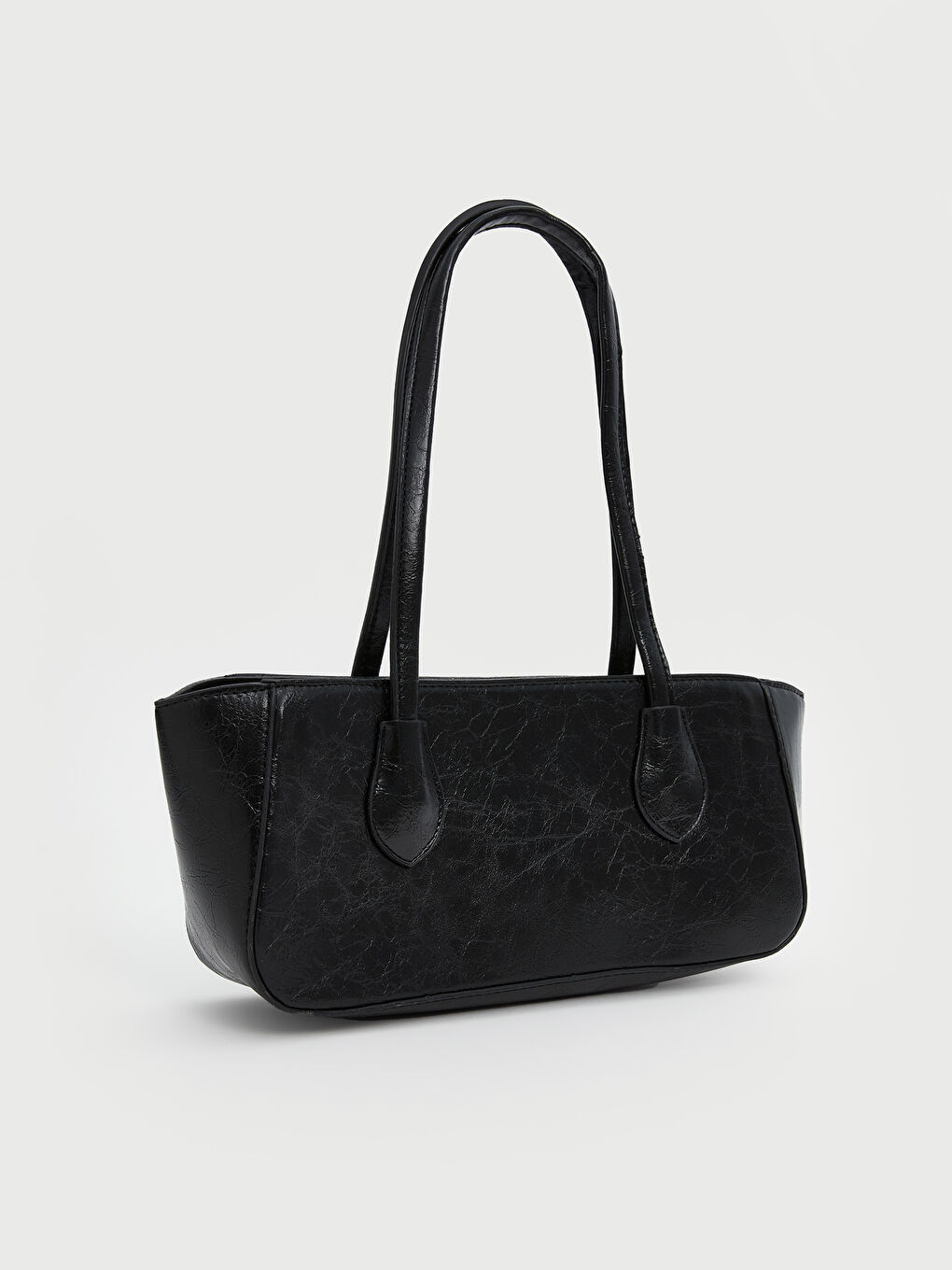 Siyah Deri Görünümlü Kadın Omuz Çantası-2