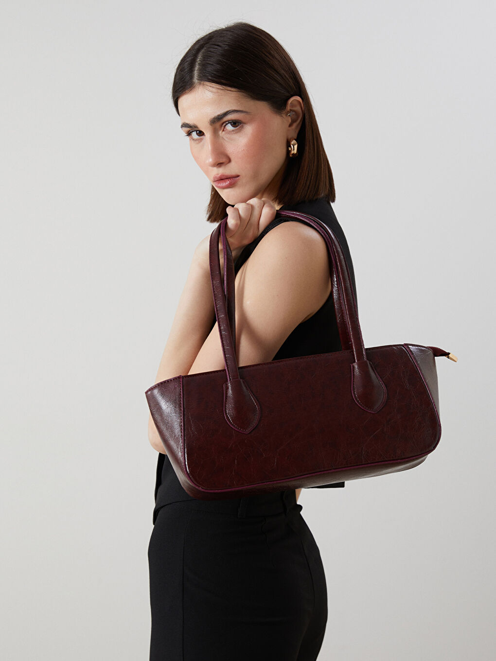 LCW ACCESSORIES Bordo Deri Görünümlü Kadın Omuz Çantası