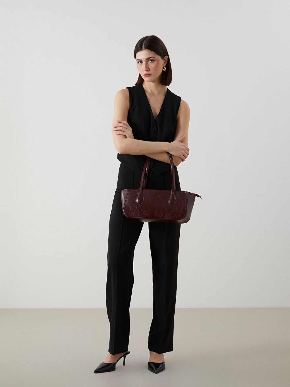LCW ACCESSORIES Bordo Deri Görünümlü Kadın Omuz Çantası - 1