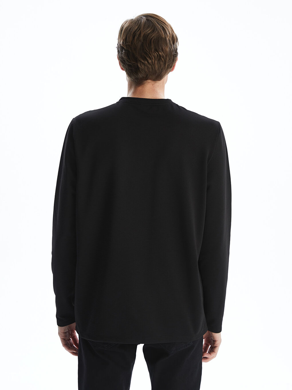 Siyah Bisiklet Yaka Uzun Kollu Erkek Sweatshirt-2