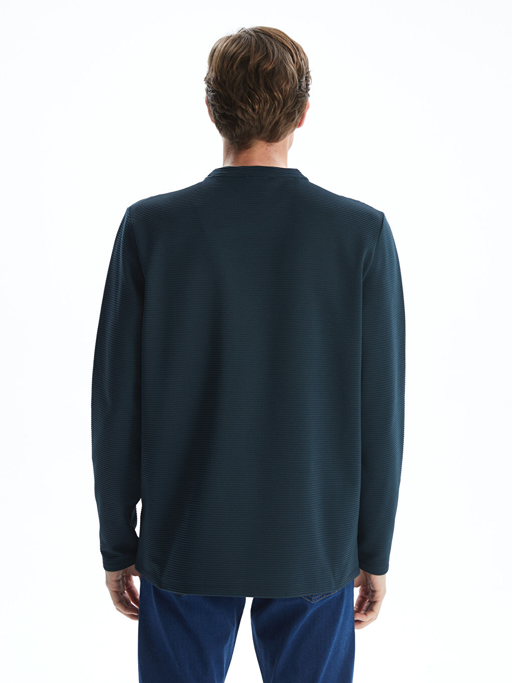 Petrol Bisiklet Yaka Uzun Kollu Erkek Sweatshirt-3