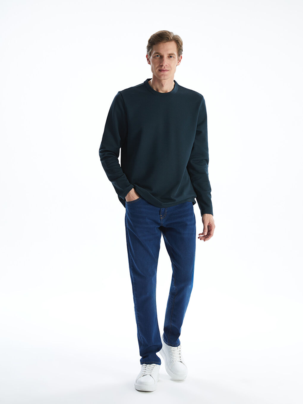 Petrol Bisiklet Yaka Uzun Kollu Erkek Sweatshirt-1