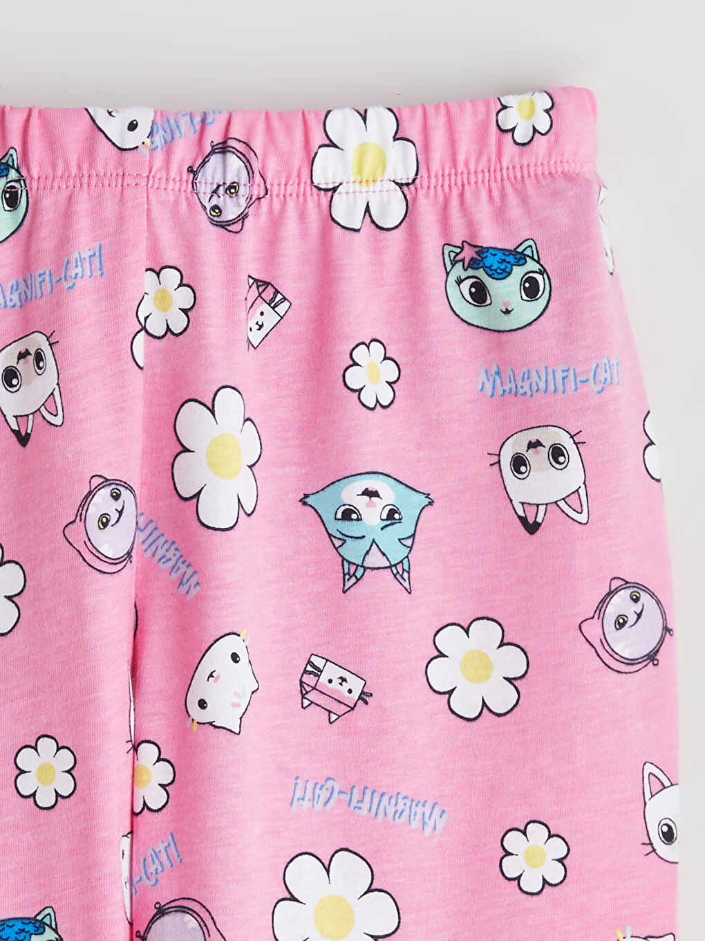 Pembe Beli Lastikli Gabby’s Dollhouse Baskılı Kız Çocuk Kapri Pijama Alt-1