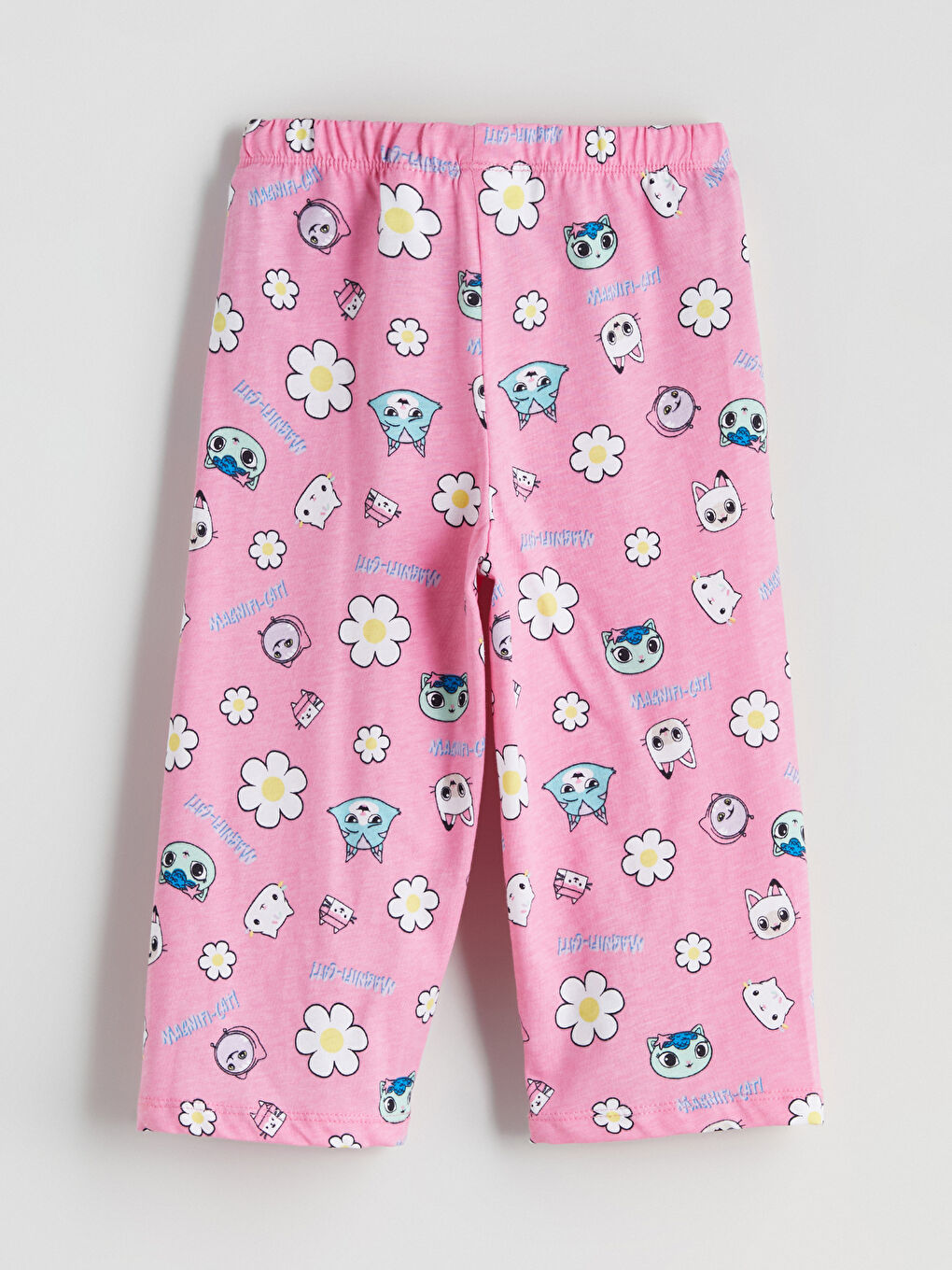 Pembe Beli Lastikli Gabby’s Dollhouse Baskılı Kız Çocuk Kapri Pijama Alt-2