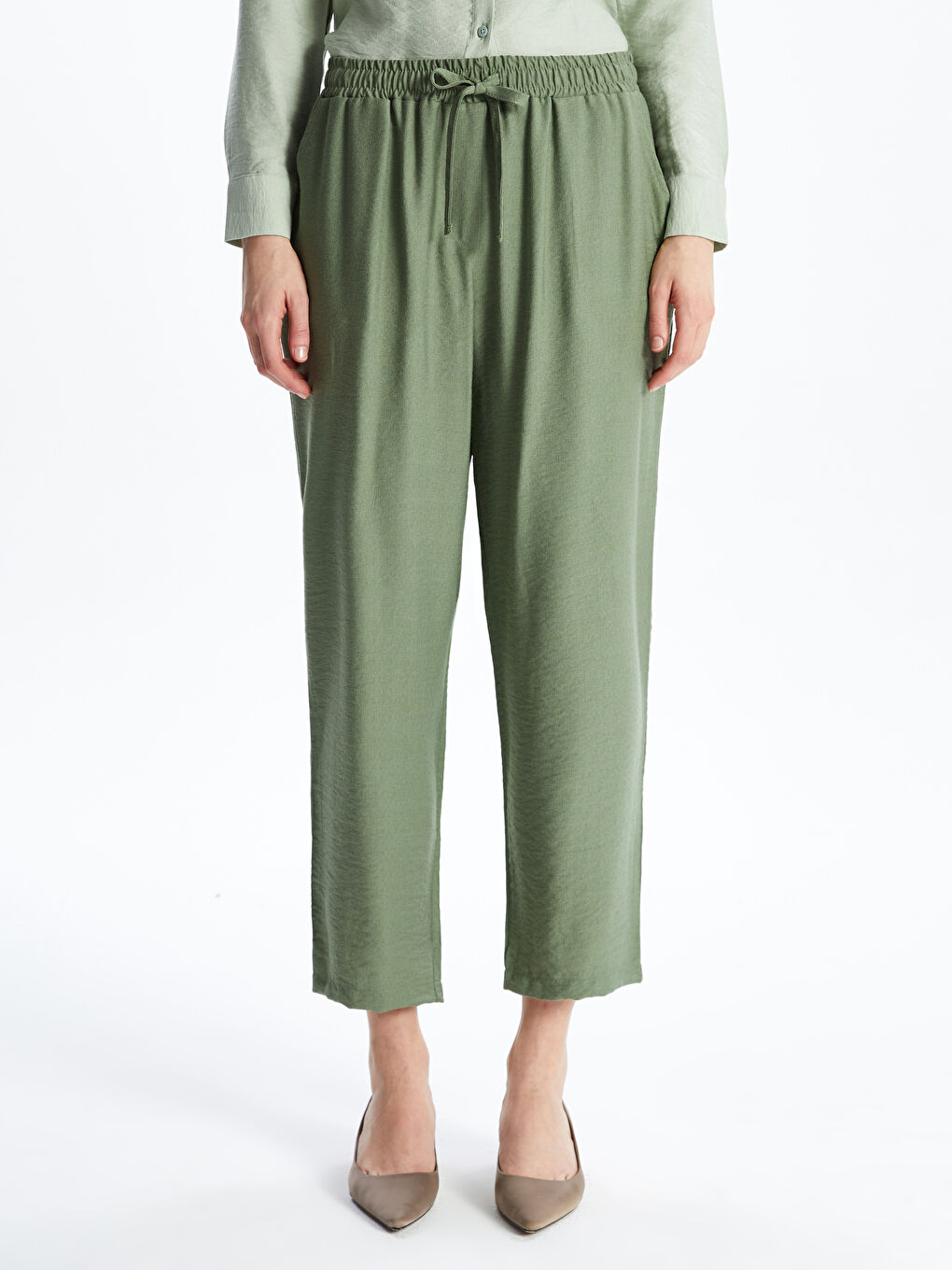 Haki Beli Lastikli Kadın Pantolon-1