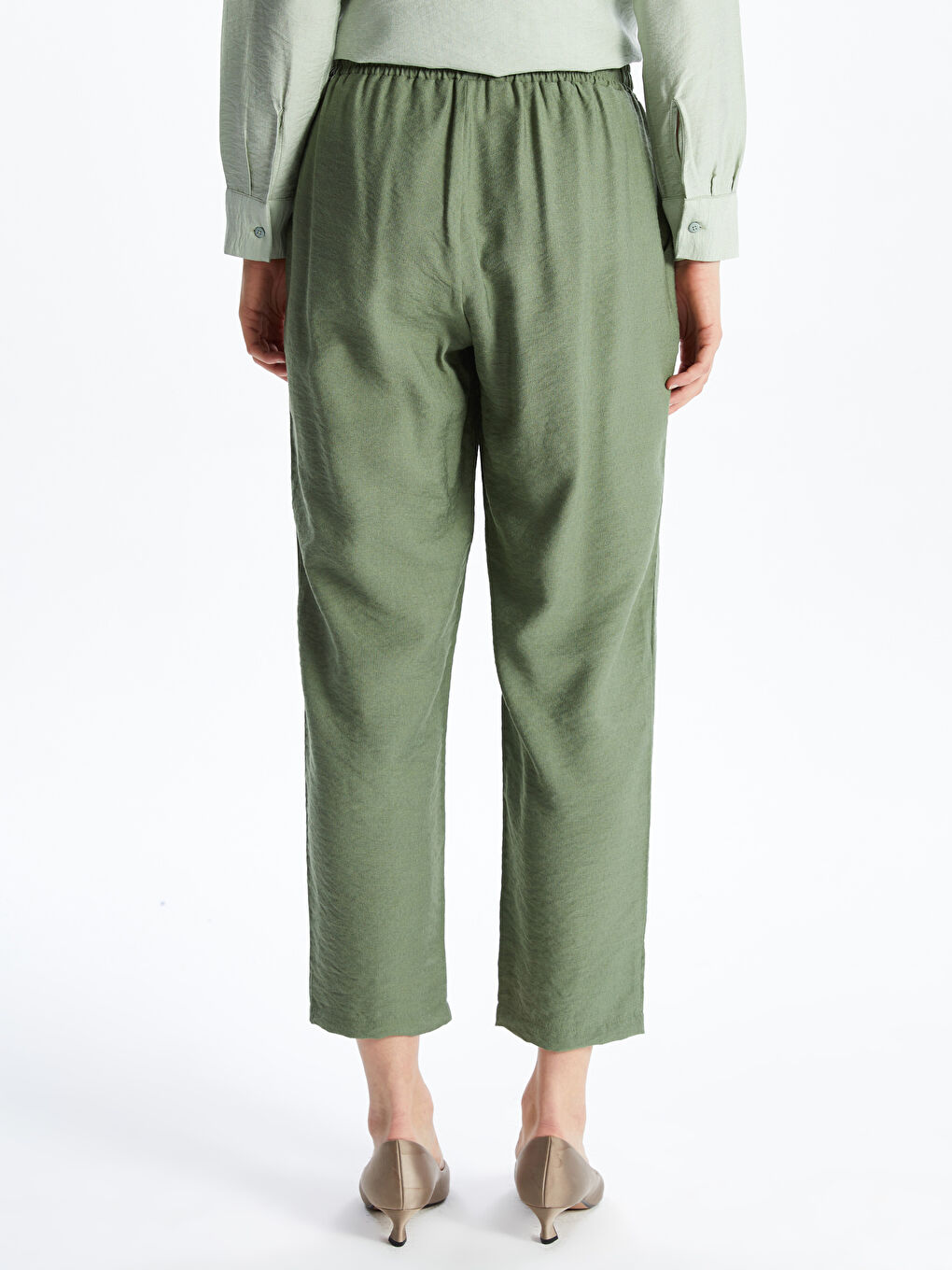 Haki Beli Lastikli Kadın Pantolon-3